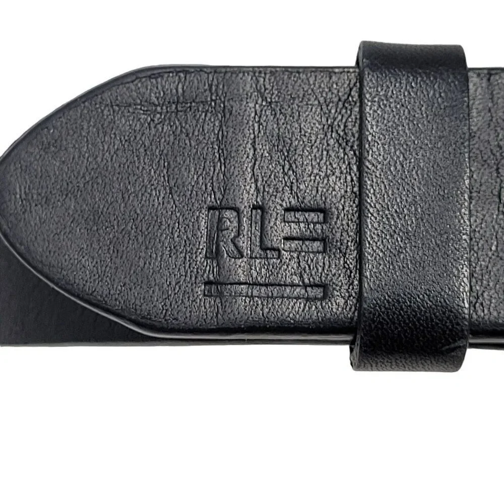 Vintage Polo Jeans Genuine Leather Belt M Fold Over Hook Loop Closure Logo‎